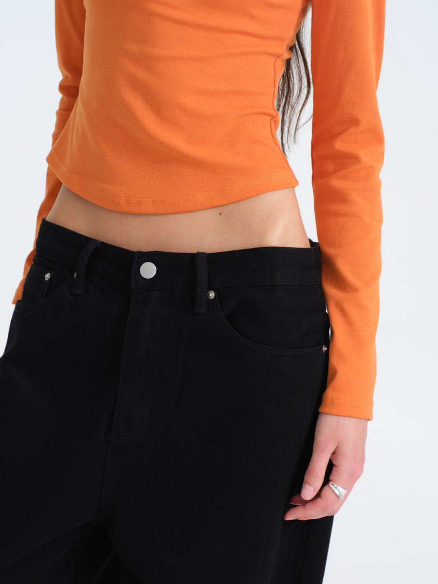 Hughum Solid Color Crewneck Knit Long Sleeve Top