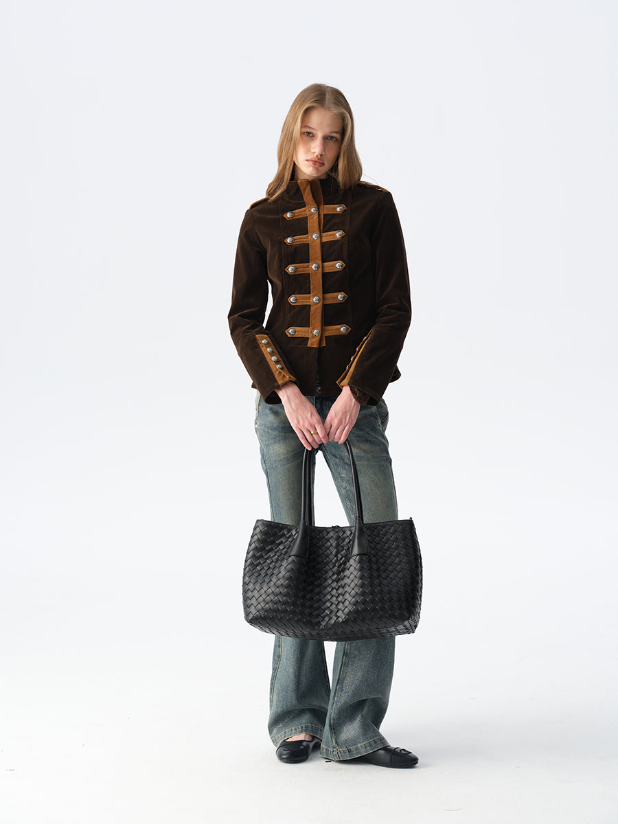 Dotyears Brown Color-Block Velvet Jacket