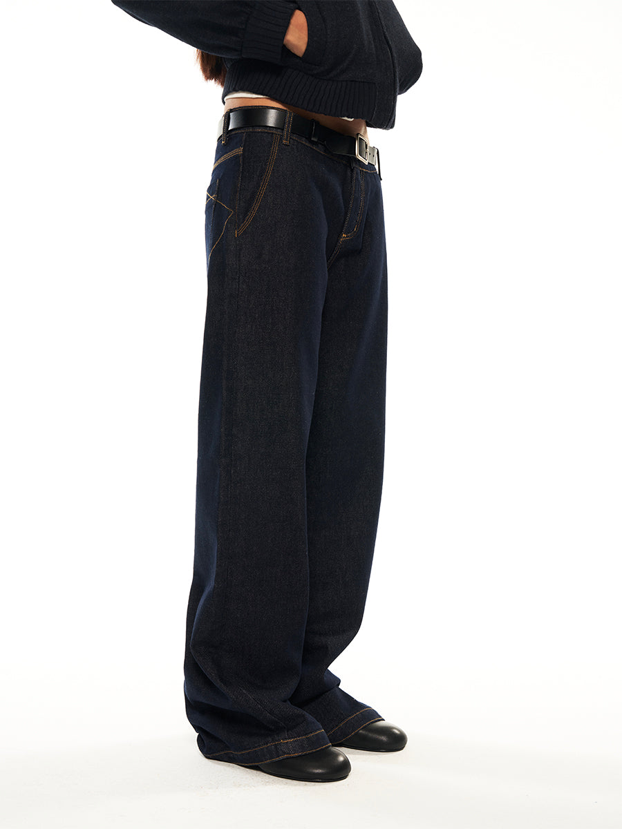 Hughum Dark blue low-rise straight-leg jeans