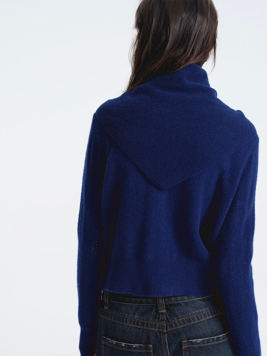 Hughum Navy Blue Openwork Wool Cardigan