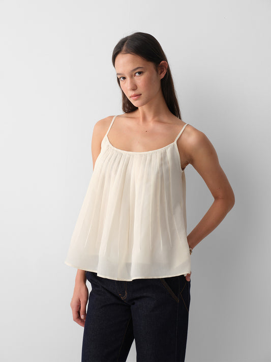 Hughum 26SS Off White Acetate Pleated Cami Top