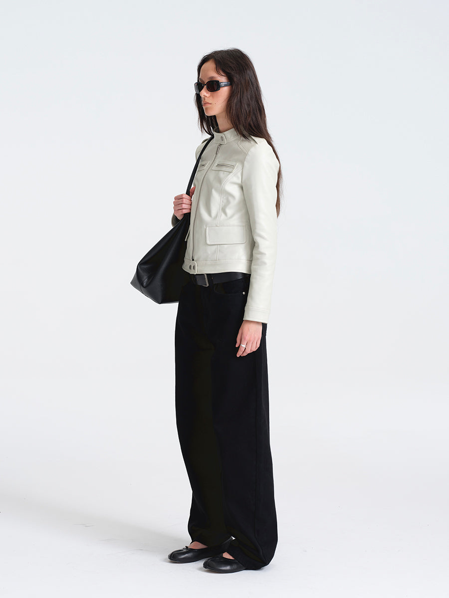 Hughum Light Gray Leather Jacket