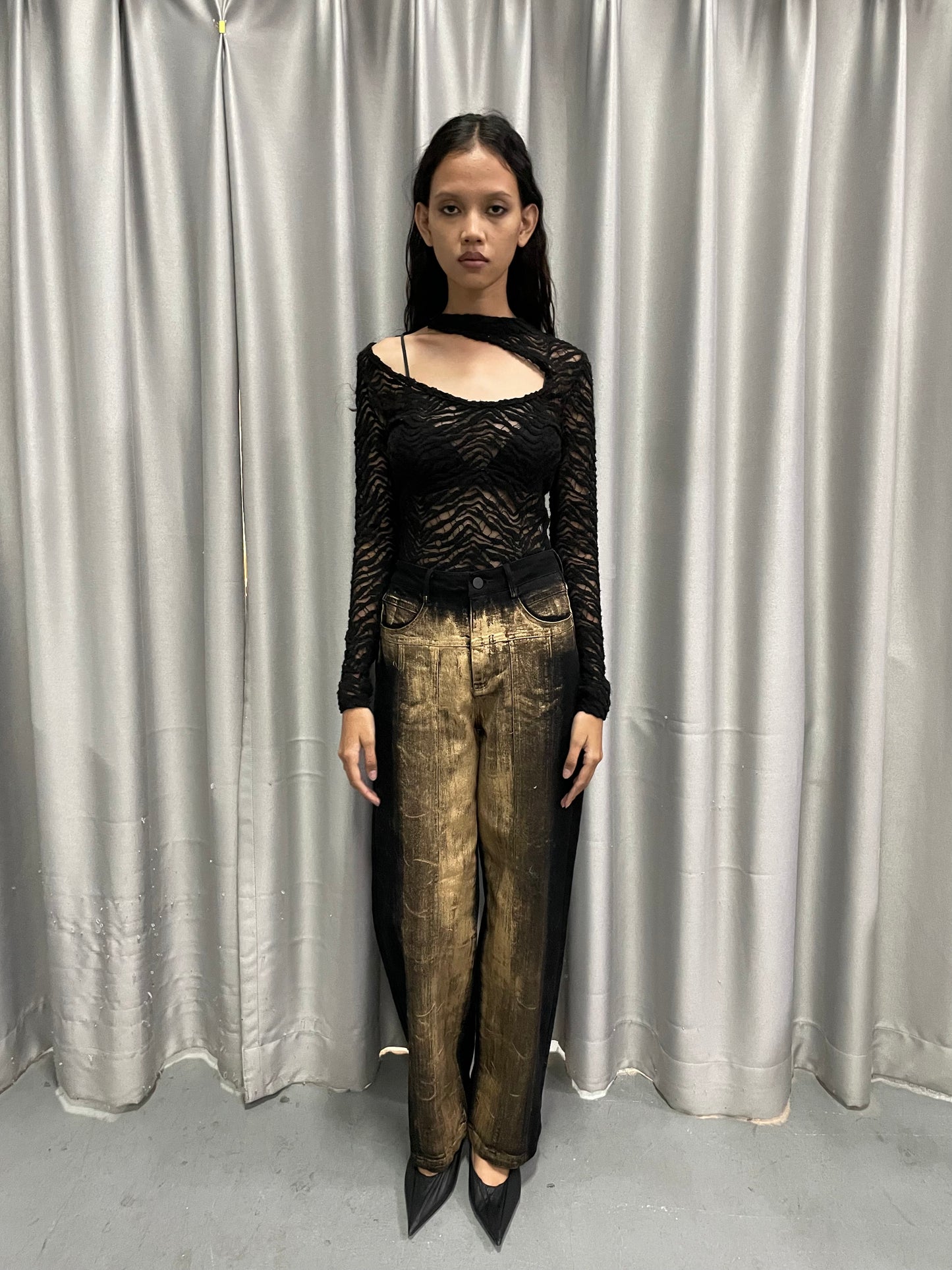 Dotyears 22AW brushed gold jeans