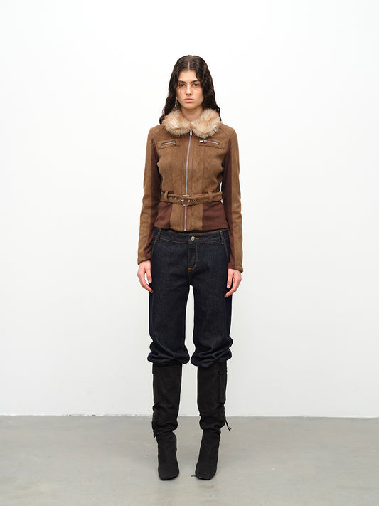 Dotyears24AW Fur collar panelled jacket jacket top