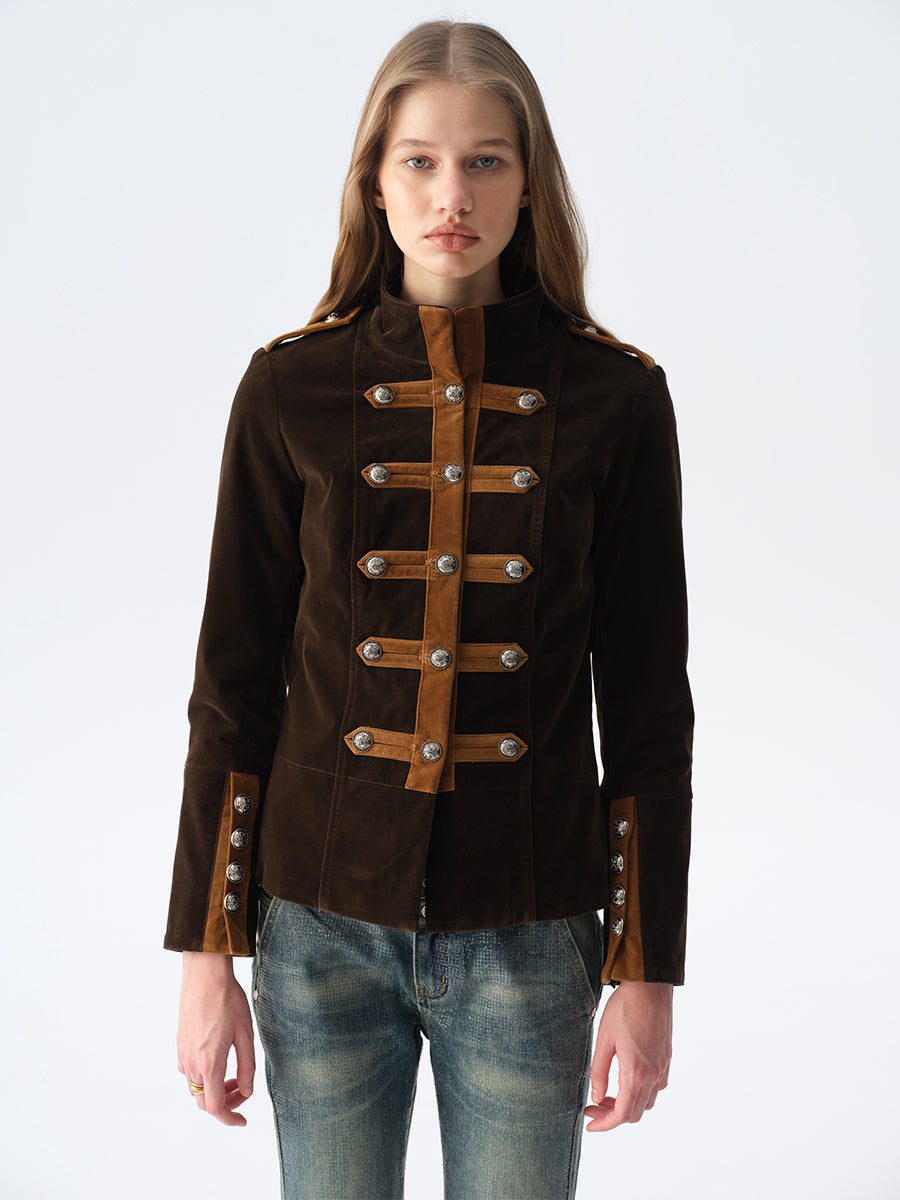 Dotyears Brown Color-Block Velvet Jacket