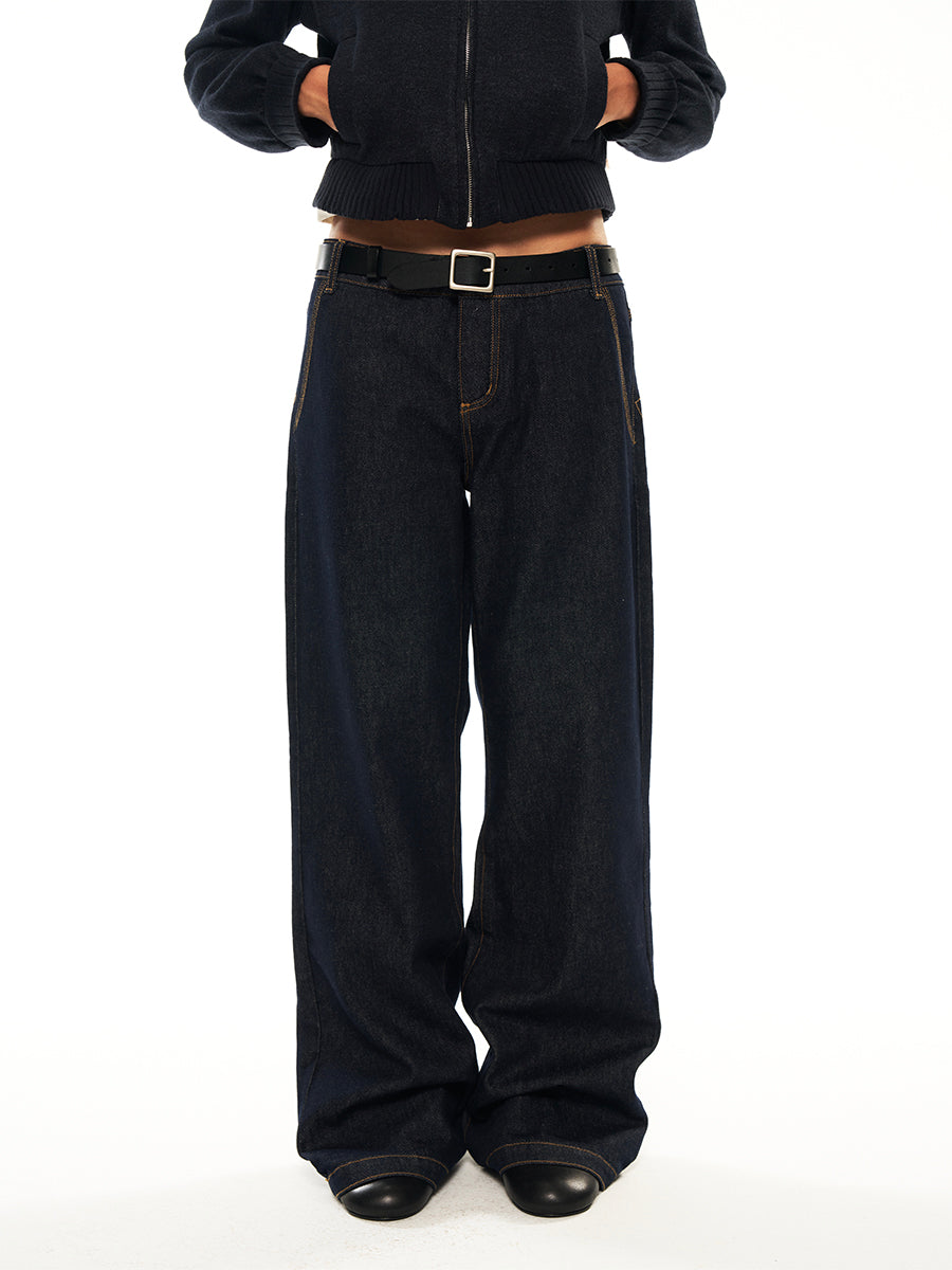 Hughum Dark blue low-rise straight-leg jeans