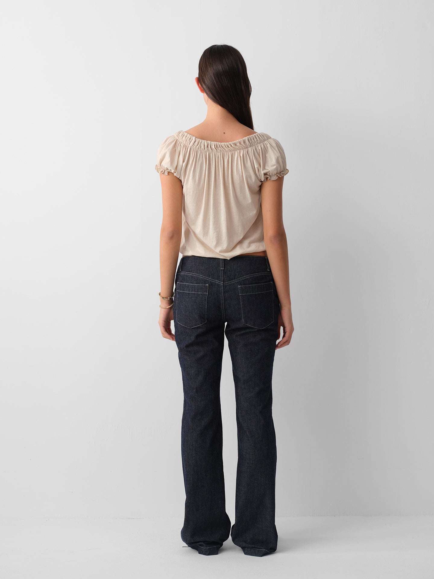 Hughum Cotton-Feel Drawstring Tie Short Sleeve Top