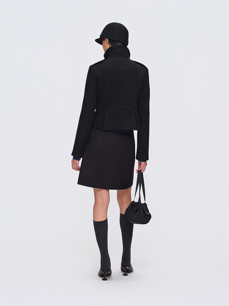 Dotyears Black Short Heavyweight Wool Blend Button-Front Coat