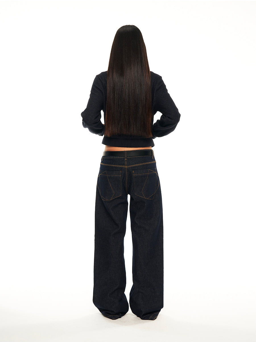 Hughum Dark blue low-rise straight-leg jeans