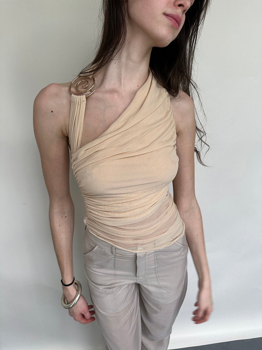 Dotyears Forest Whispers Collection - Metallic halterneck suspender mesh pleated top