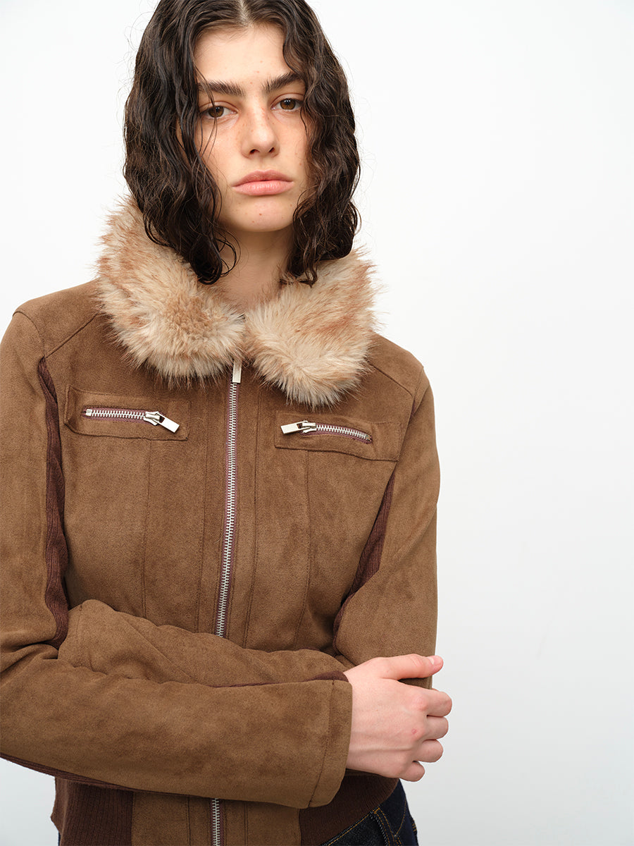 Dotyears24AW Fur collar panelled jacket jacket top