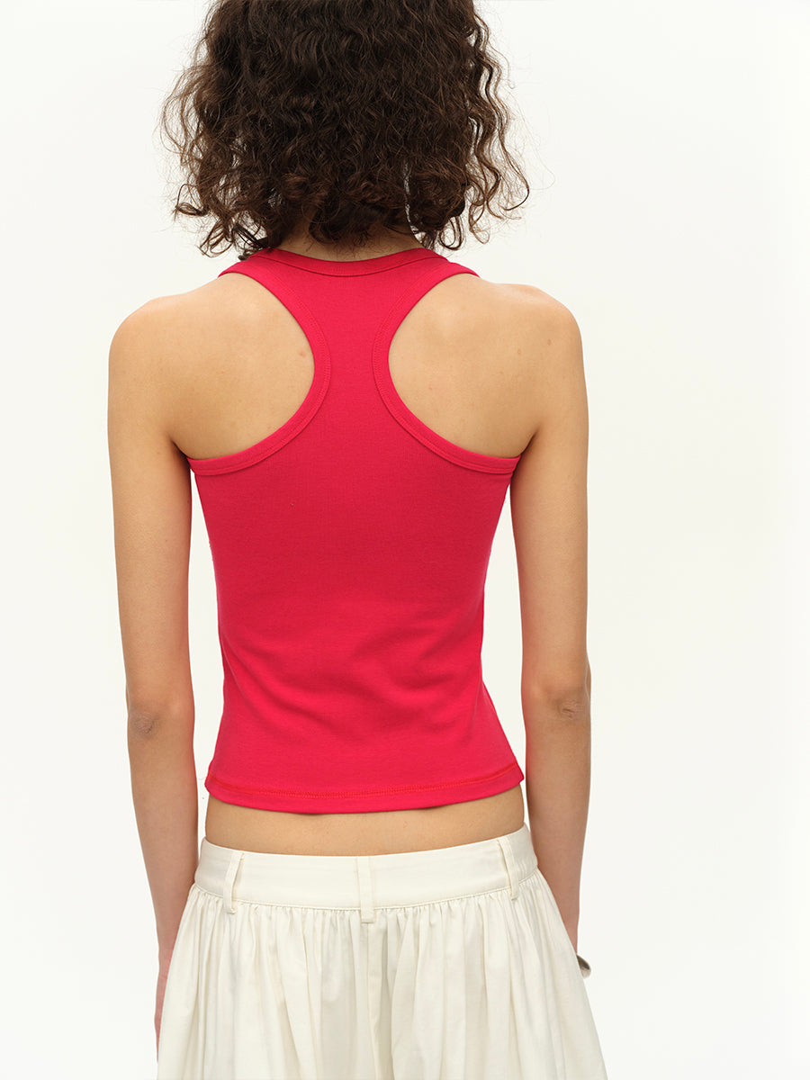 Hughum Square collar racerback rose red grey knitted vest