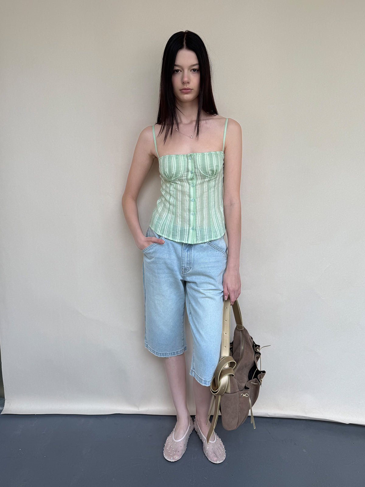 Dotyears Striped Slim-fit Cardigan & Camisole Set