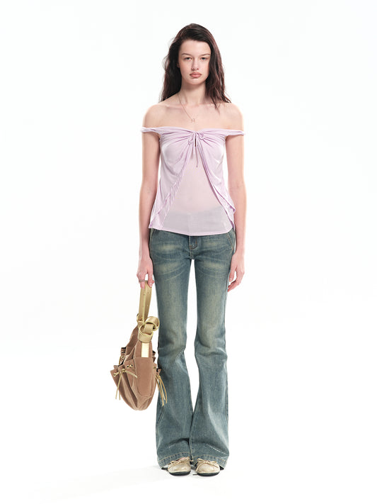 Dotyears Twist Knot Off-the-shoulder Knit Top (Two Colors: Black & Pink)