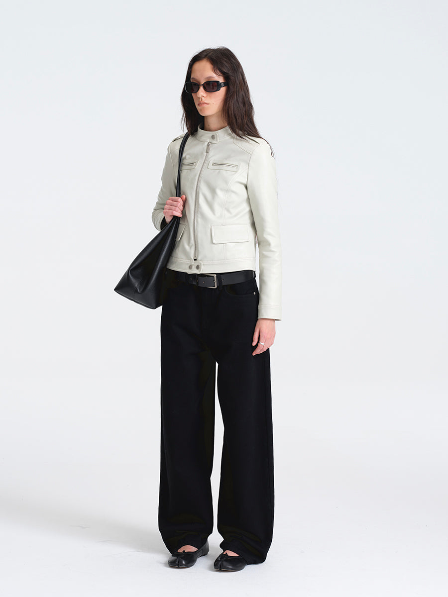 Hughum Light Gray Leather Jacket