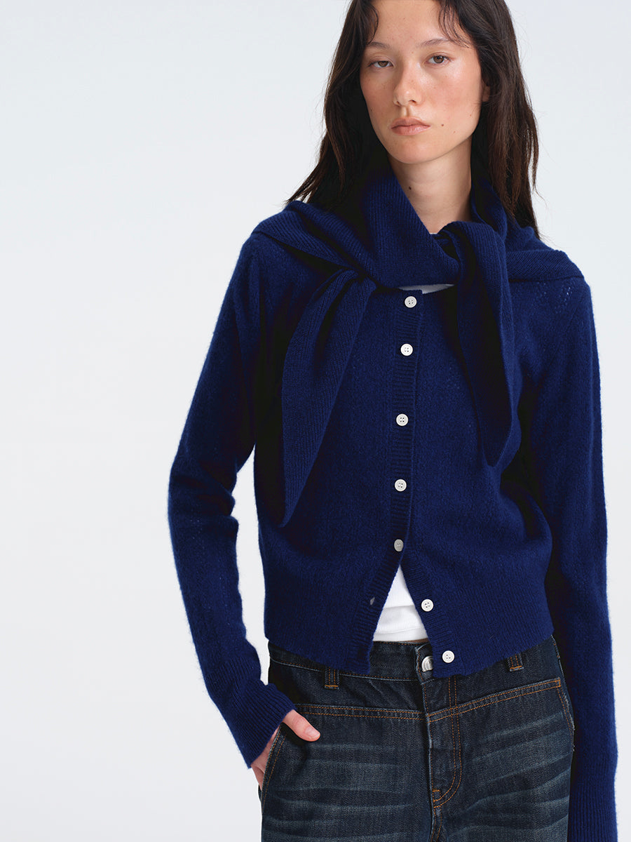 Hughum Navy Blue Openwork Wool Cardigan