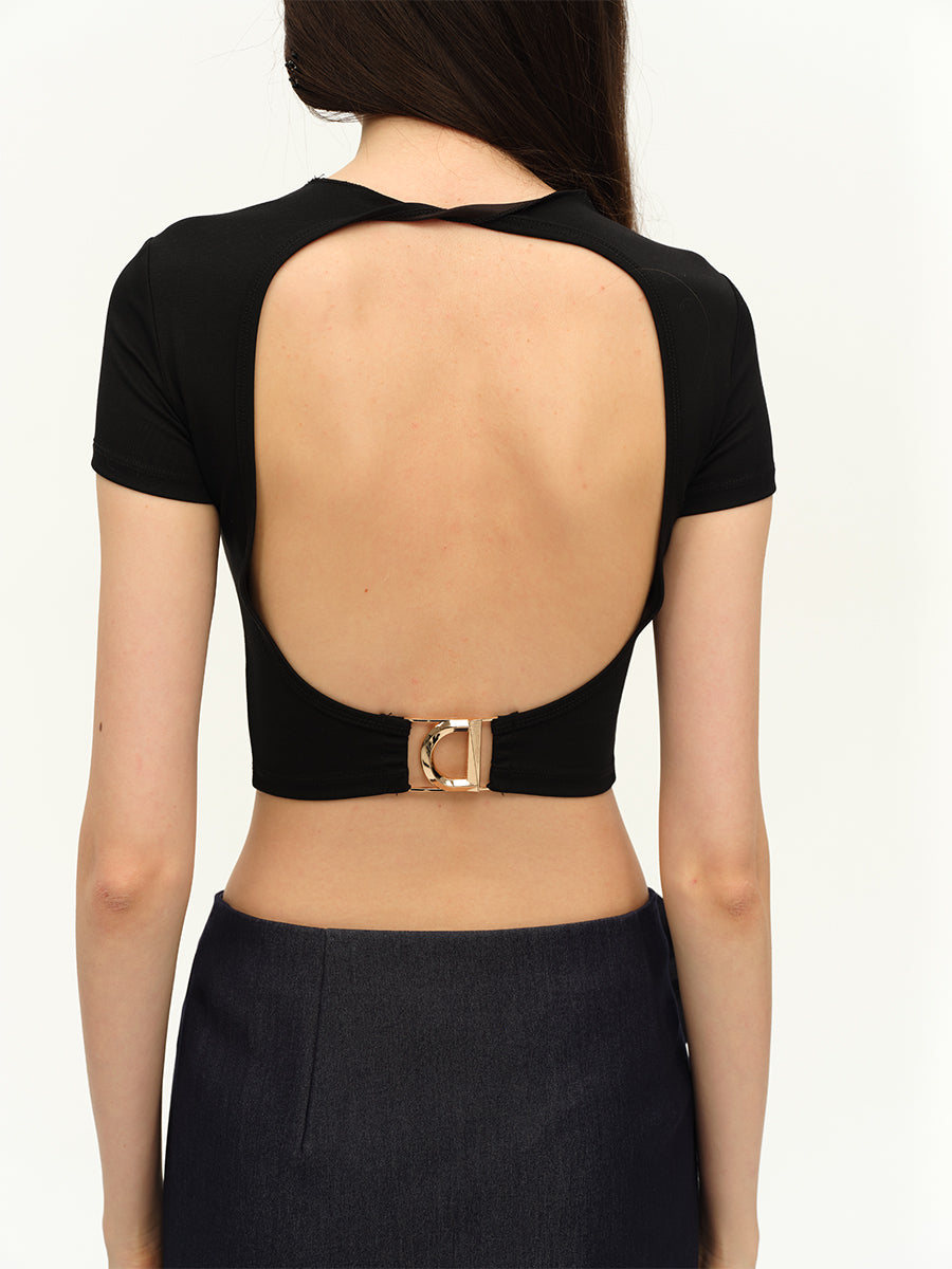 Dotyears Open back custom D-button knot black and white suit