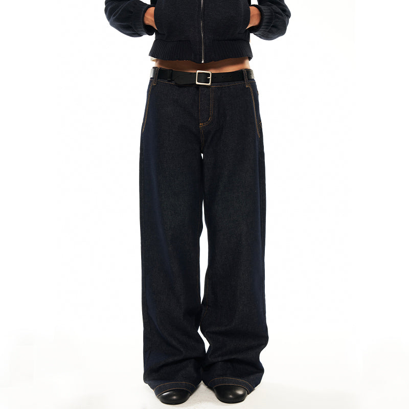 Hughum Dark blue low-rise straight-leg jeans