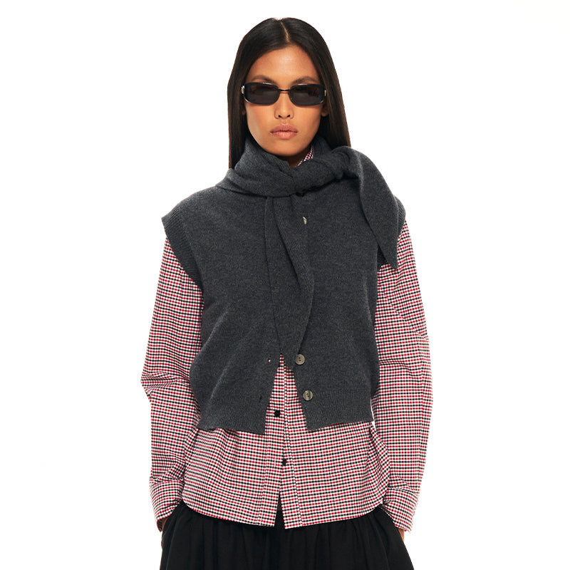 Hughum Grey 100% wool knitted vest over top