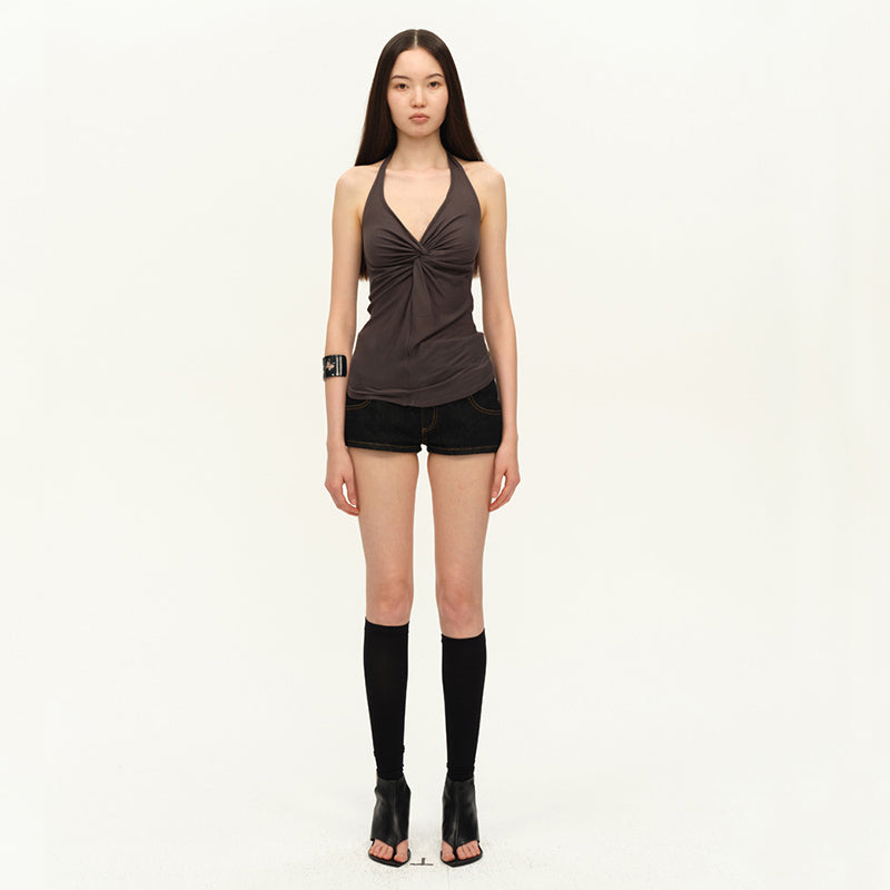 Dotyears Twisted camisole with camisole on chest, halterneck gray and green two-tone model
