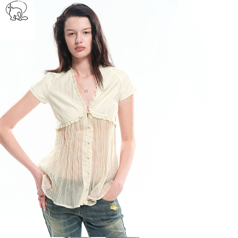 Dotyears encel spliced pleated A-line cardigan top