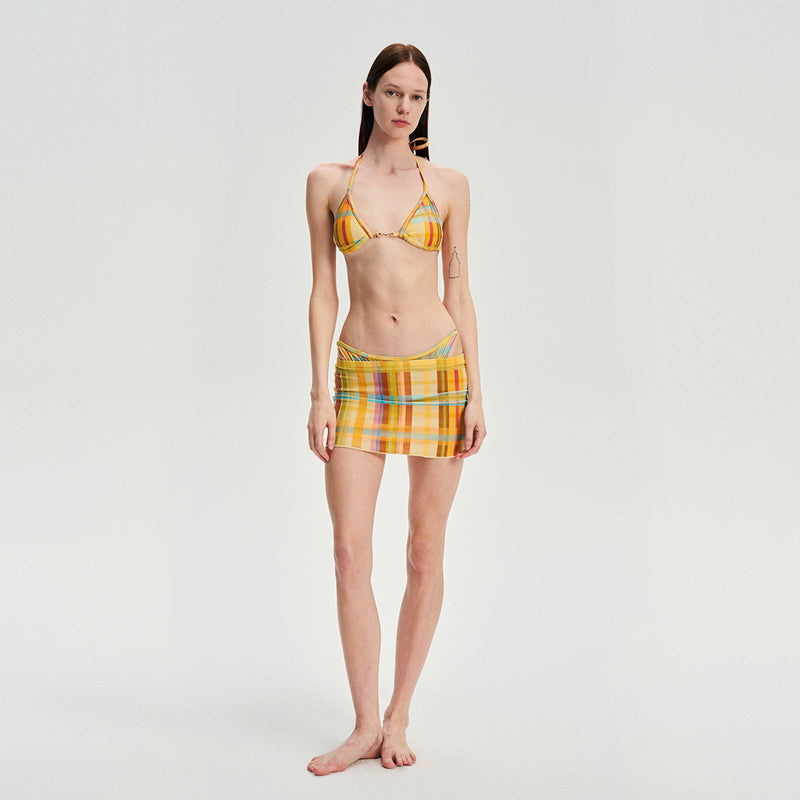 Dotyears Yellow plaid bikini metal charm set of three