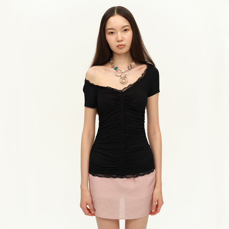 Dotyears Lace panels, solid backless chain charm, detachable black and white unloading top