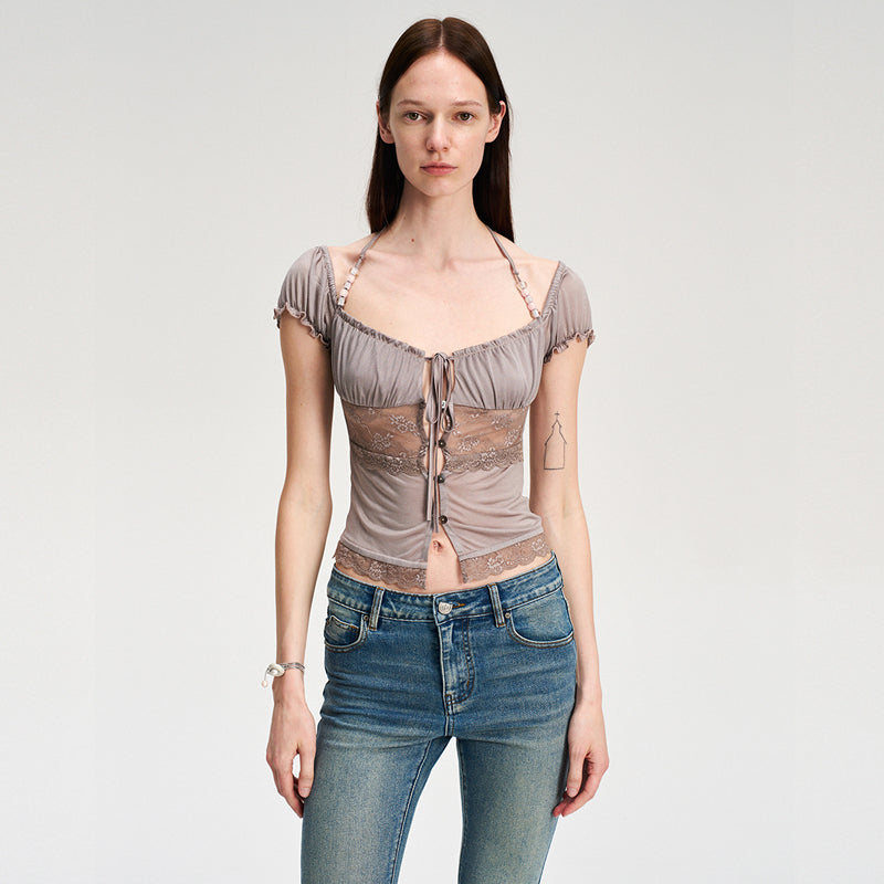 Dotyears Acetate lace panelled beaded cardigan