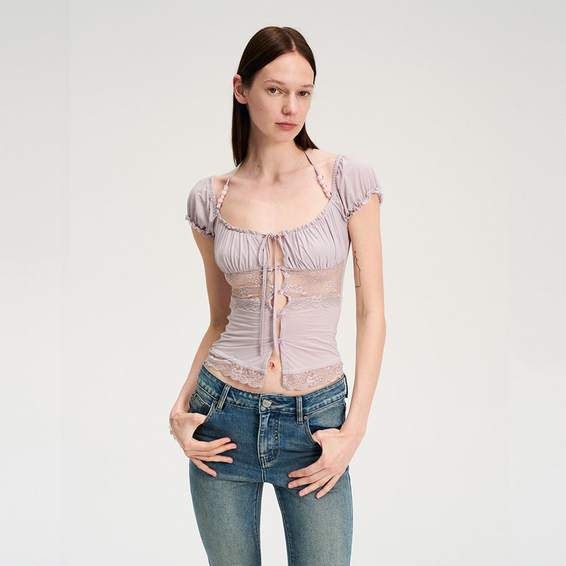 Dotyears Forest Whispers Series - Light-colored lace stitched beaded cardigan