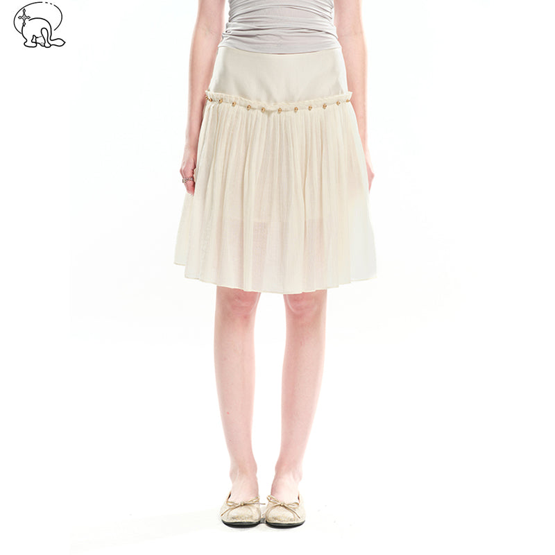 Dotyears Beaded A-line pleated Tencel skirt