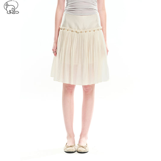 Dotyears Beaded A-line pleated Tencel skirt