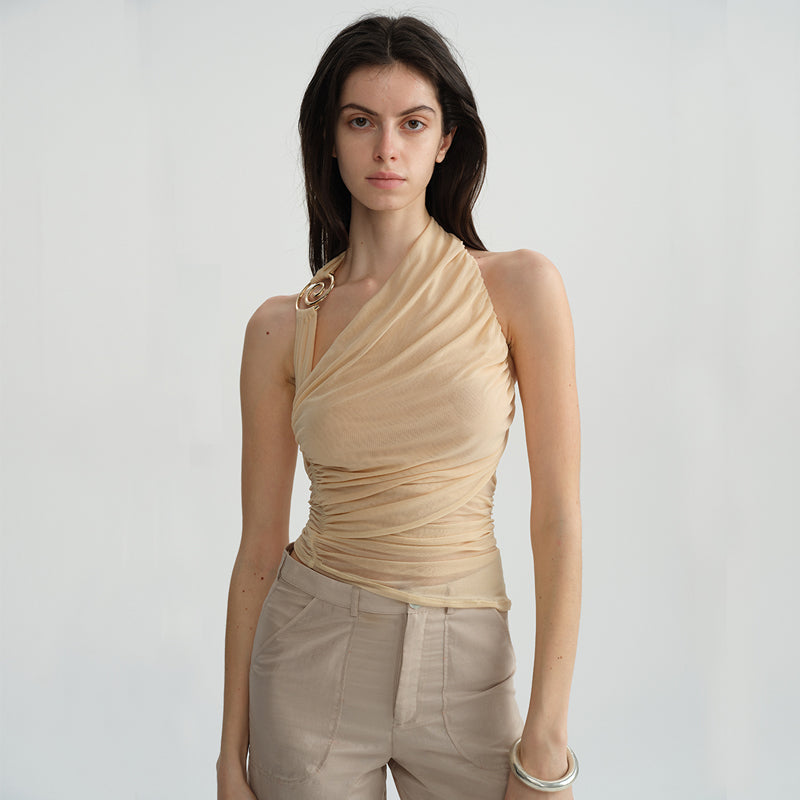 Dotyears Forest Whispers Collection - Metallic halterneck suspender mesh pleated top