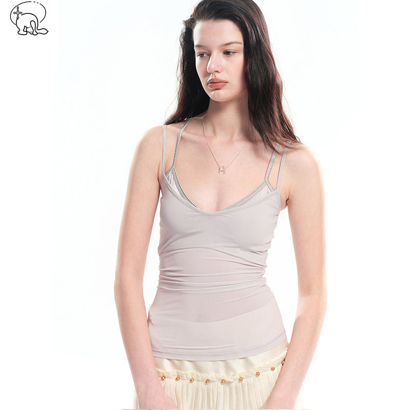 Dotyears Fake two-piece vest, slim-fit light purple V-neck camisole for outer wear