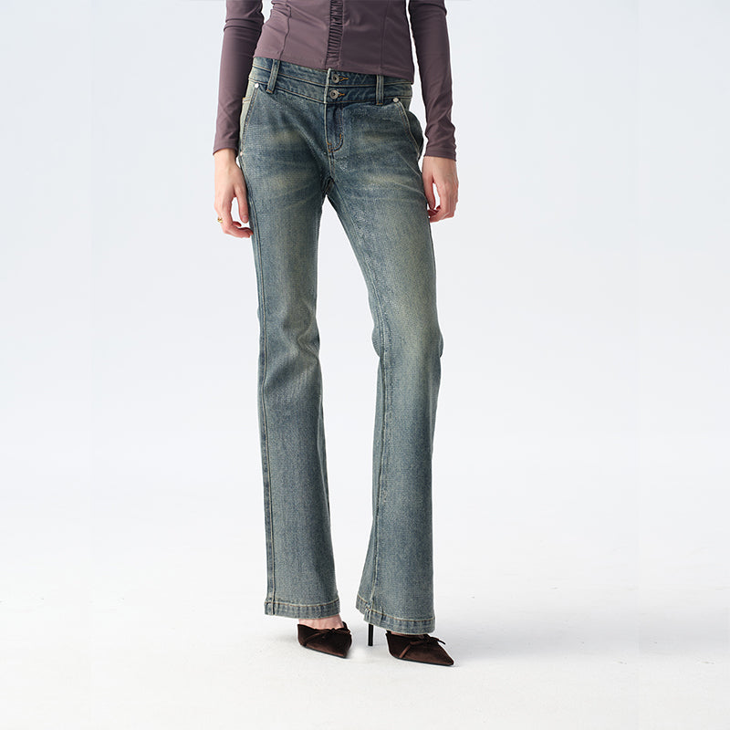 Dotyears Distressed Light Blue Flared Jeans with Sequins