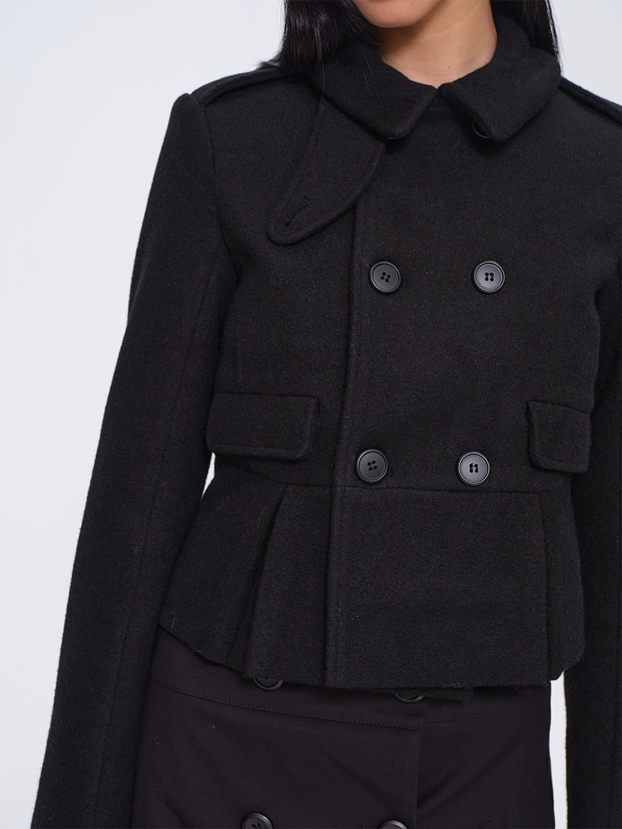 Dotyears Black Short Heavyweight Wool Blend Button-Front Coat