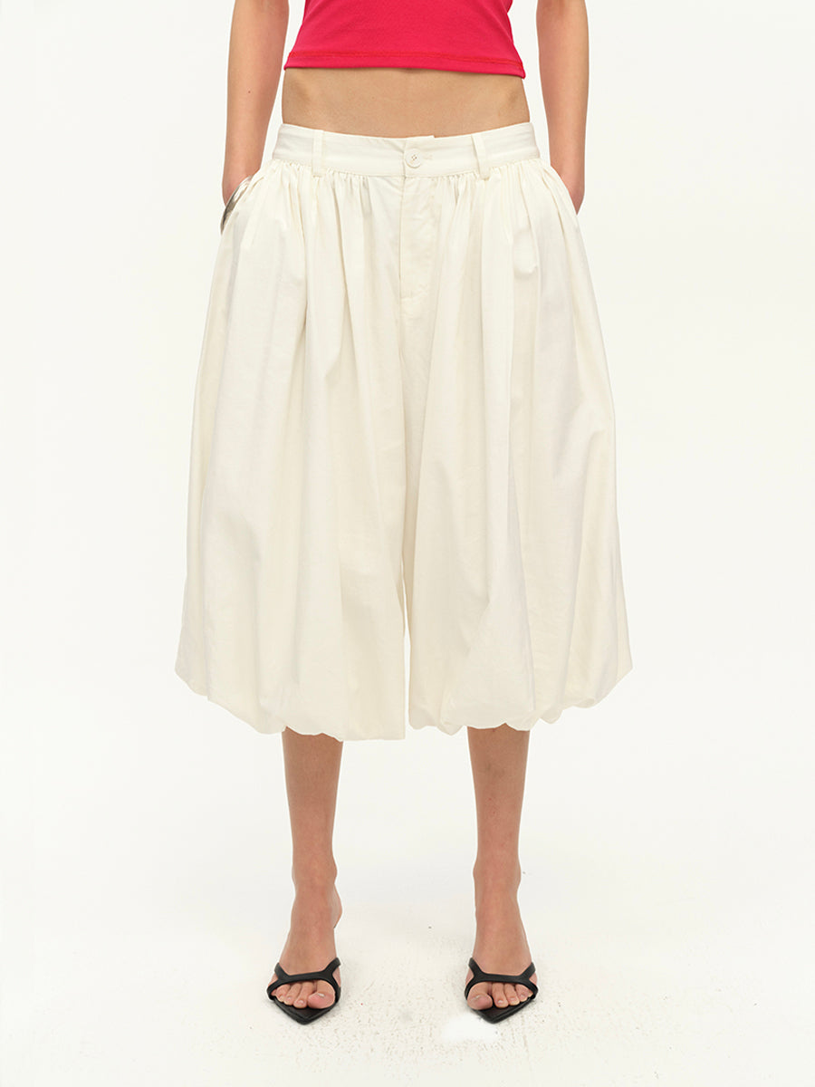Hughum White cotton linen bloomers pants