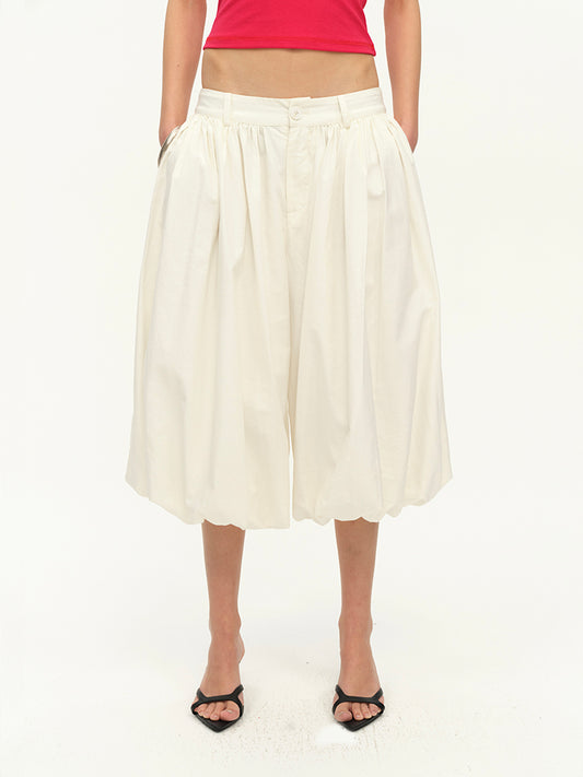 Hughum White cotton linen bloomers pants