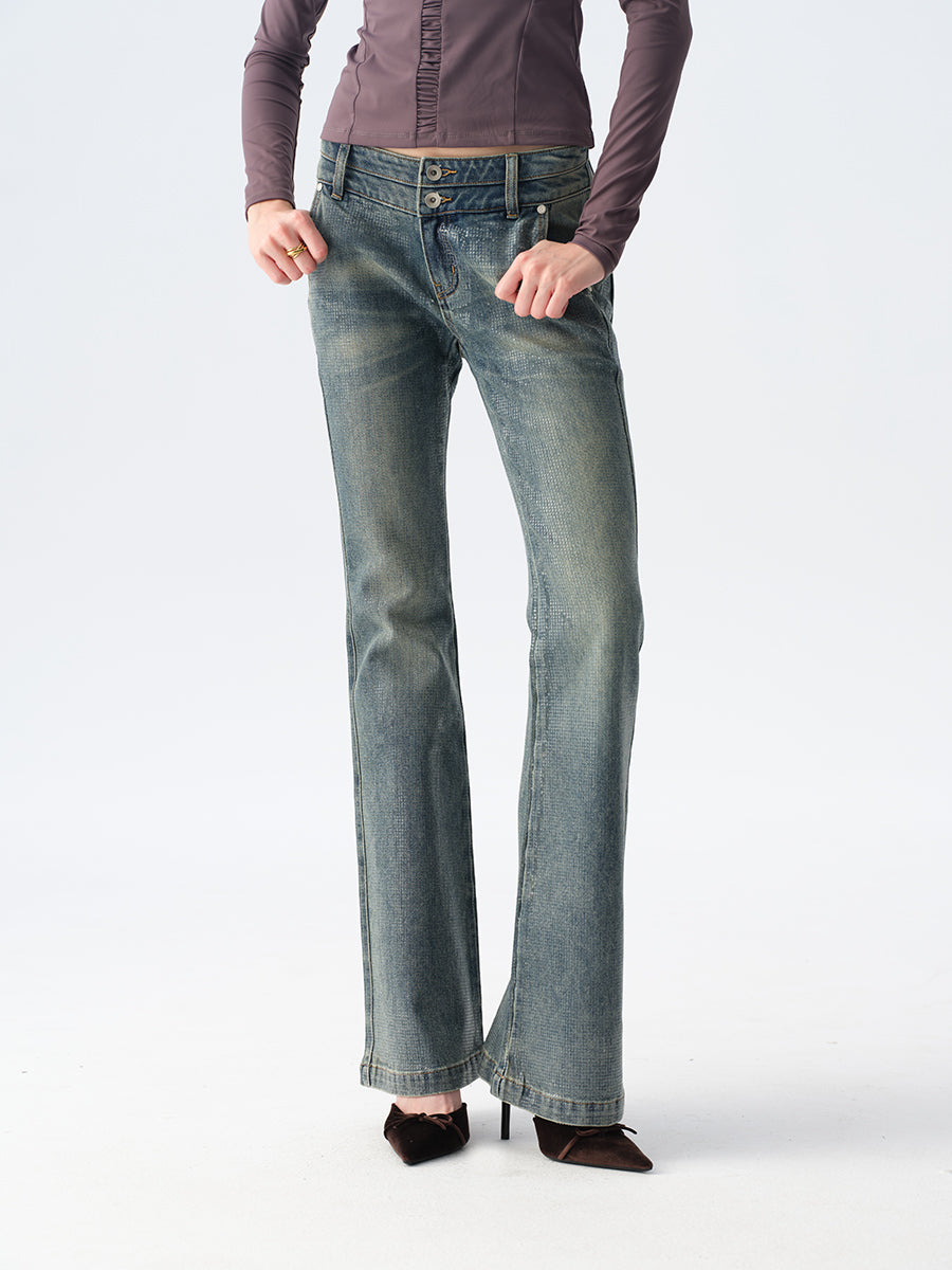 Dotyears Distressed Light Blue Flared Jeans with Sequins