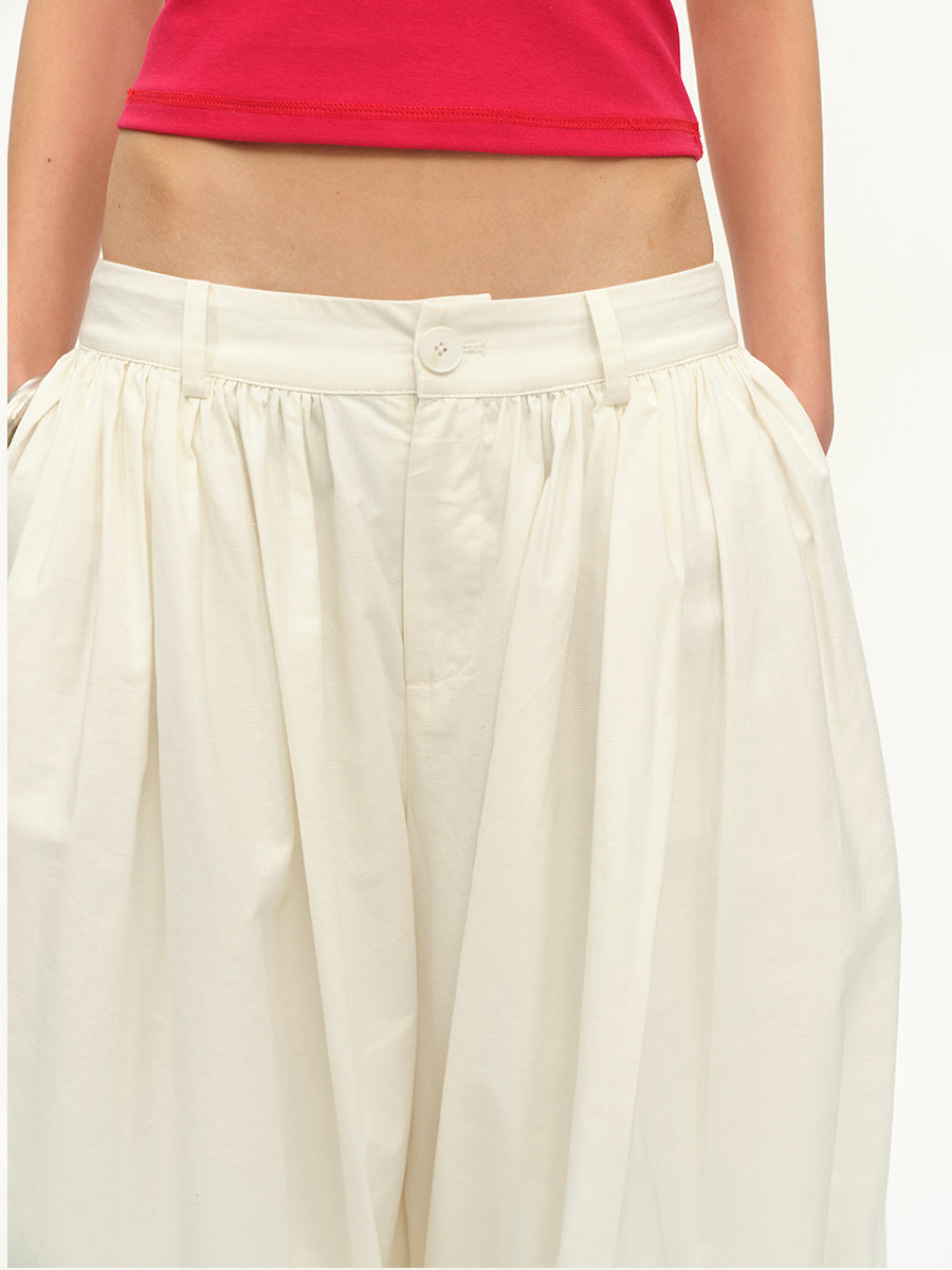 Hughum White cotton linen bloomers pants