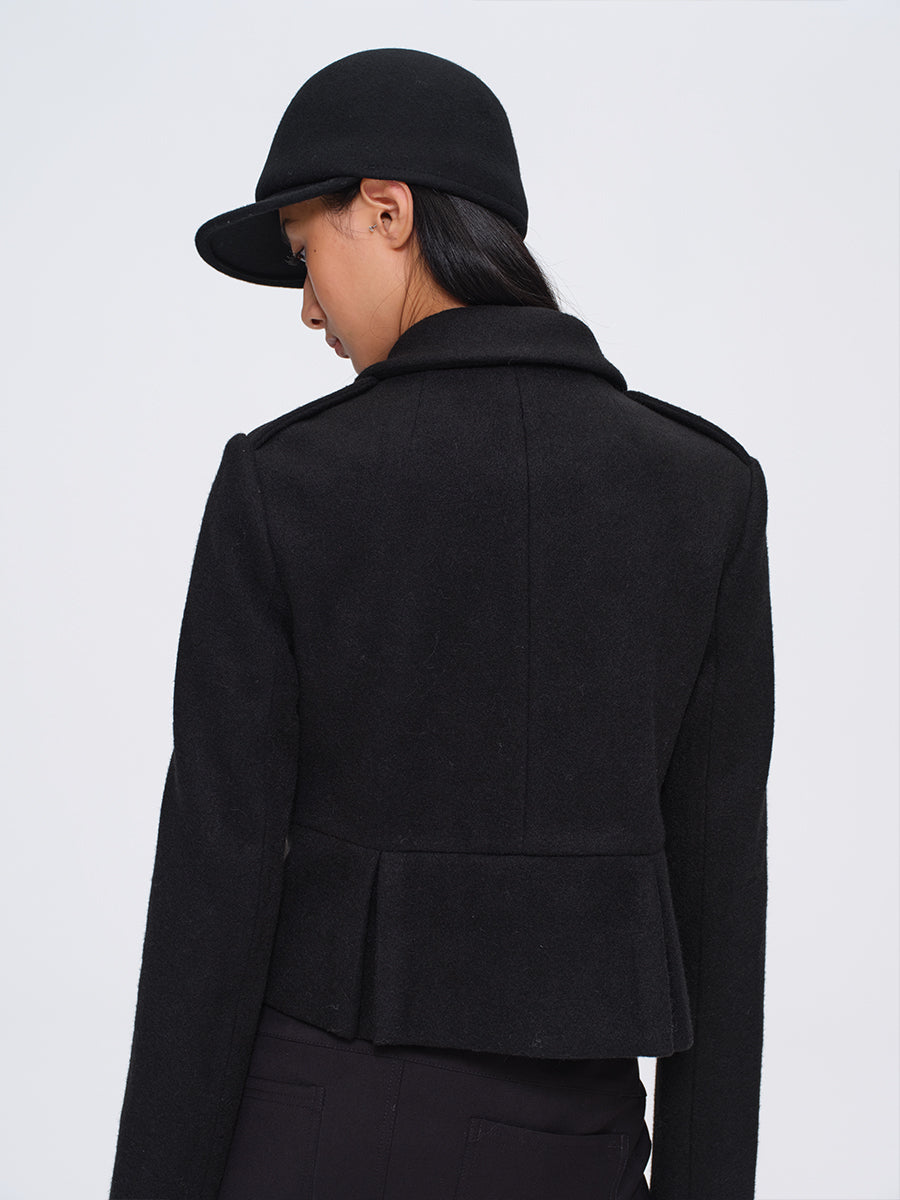 Dotyears Black Short Heavyweight Wool Blend Button-Front Coat