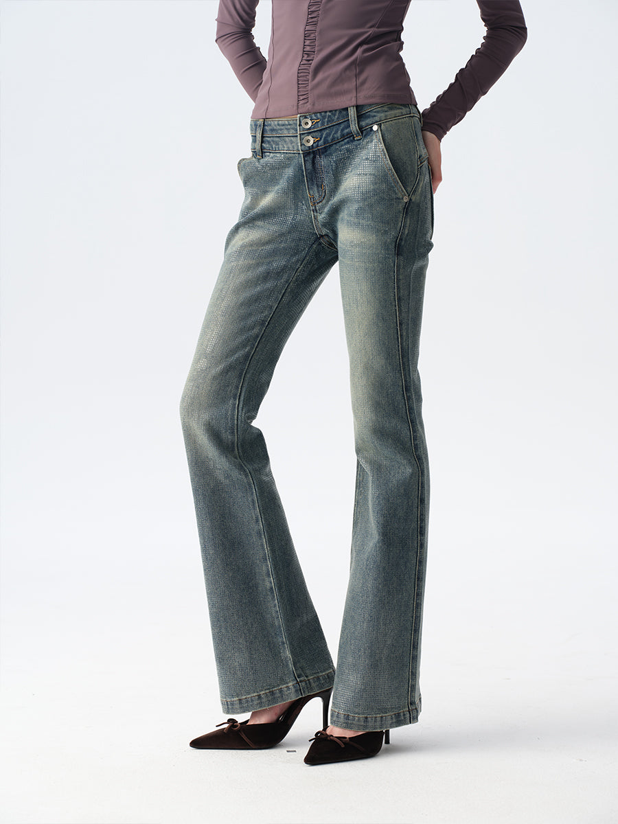 Dotyears Distressed Light Blue Flared Jeans with Sequins