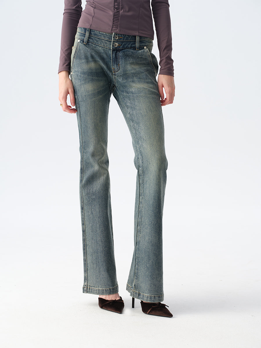 Dotyears Distressed Light Blue Flared Jeans with Sequins