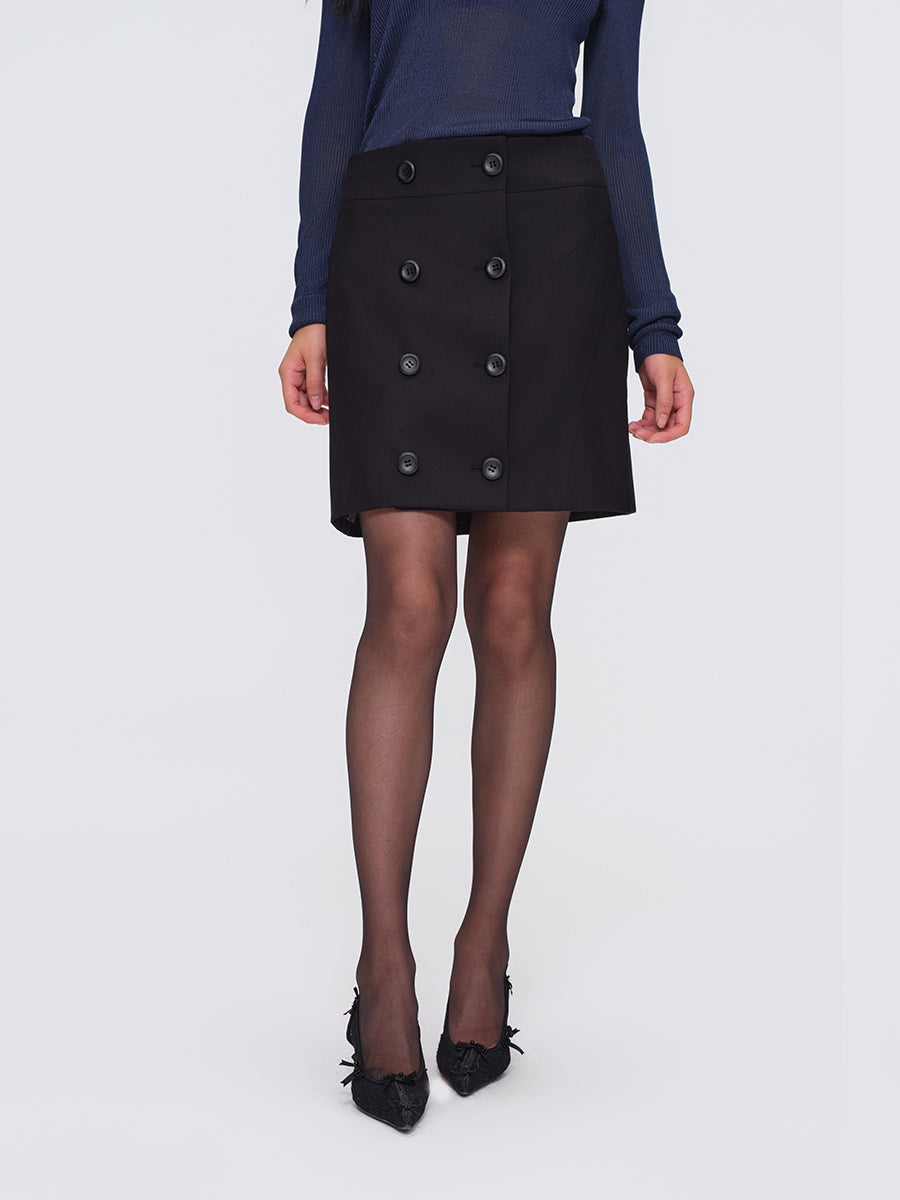 Dotyears Black Button-Detailed A-Line Blazer Skirt