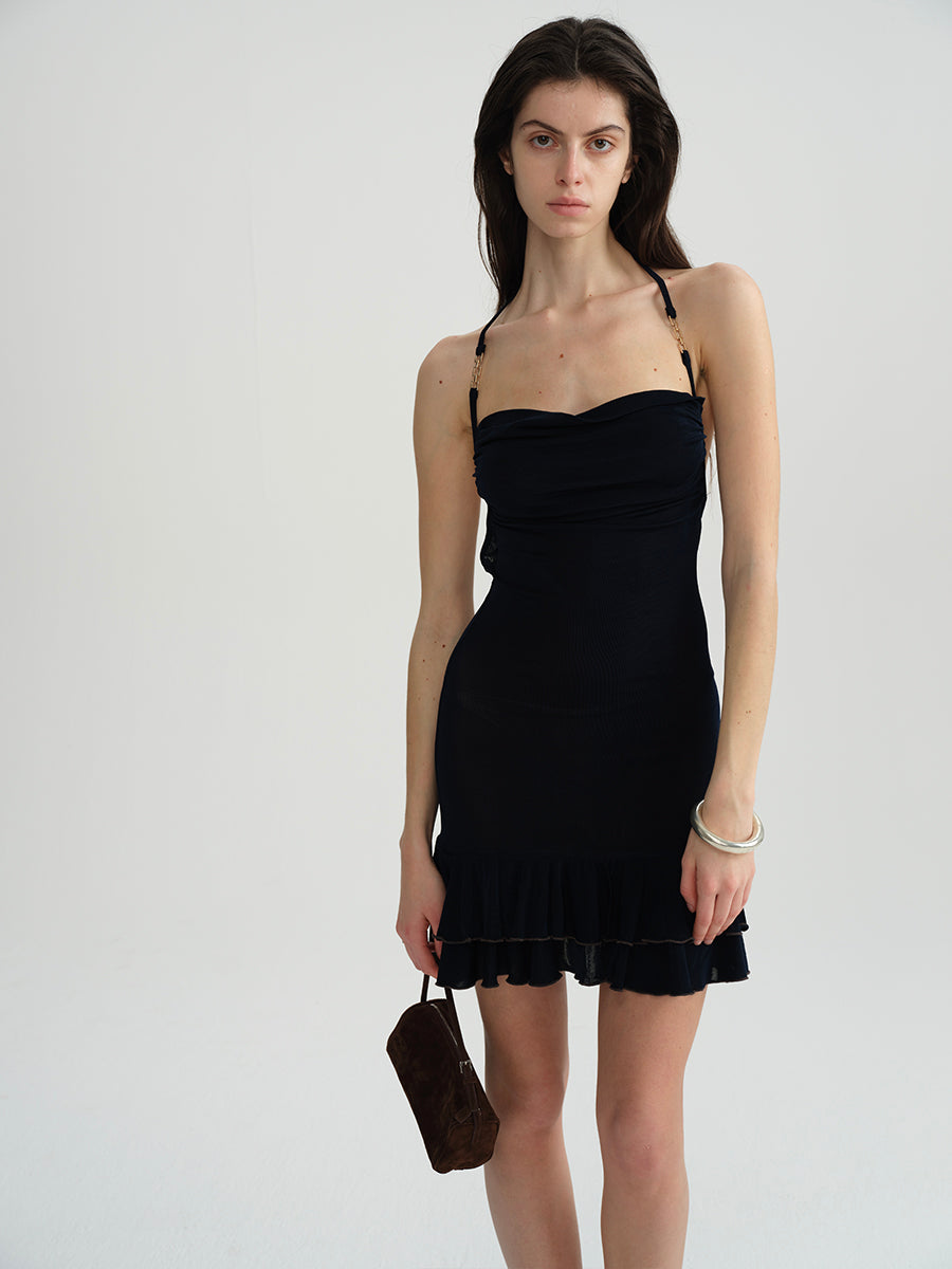 Dotyears Navy acetate dress