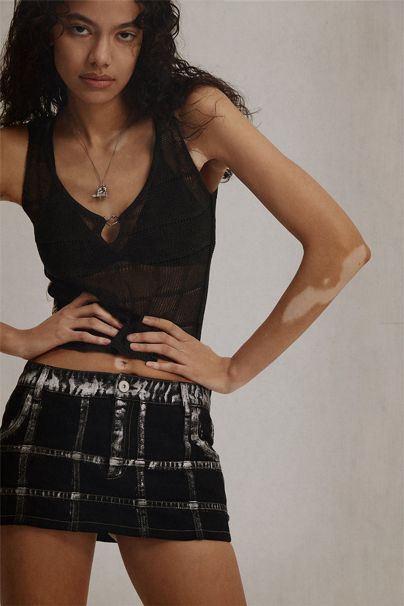 Dotyears 23ss Brushed Silver Denim Skirt