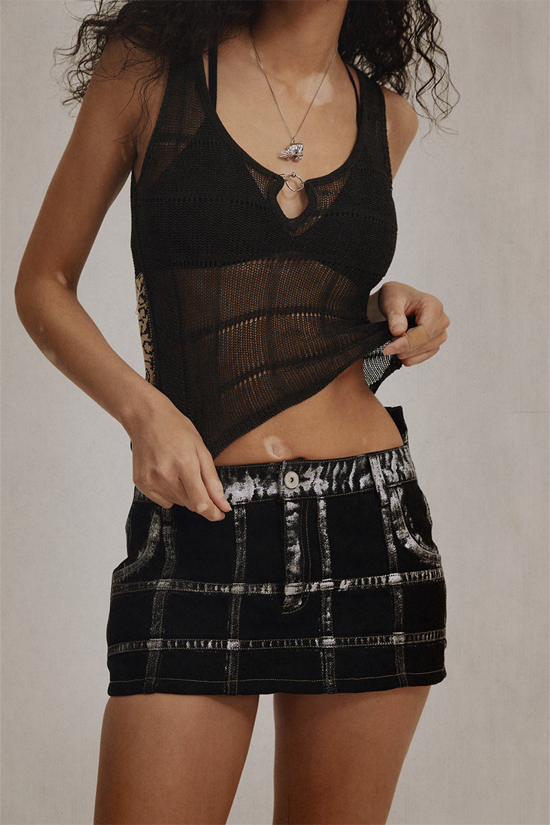 Dotyears 23ss Brushed Silver Denim Skirt