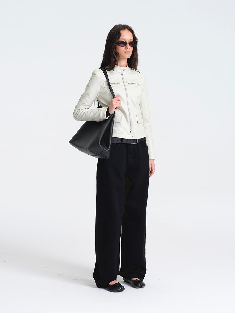 Hughum Light Gray Leather Jacket