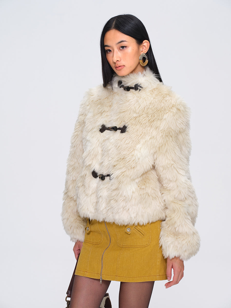 Dotyears Off-White Toggle Button Plush Coat