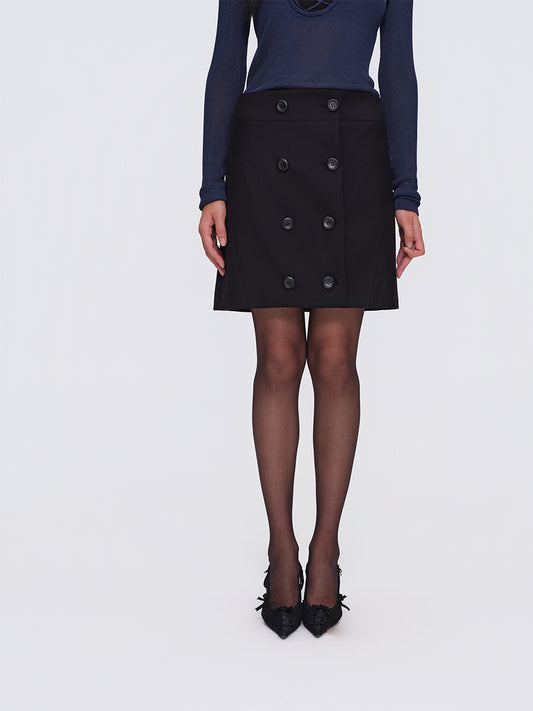 Dotyears Black Button-Detailed A-Line Blazer Skirt