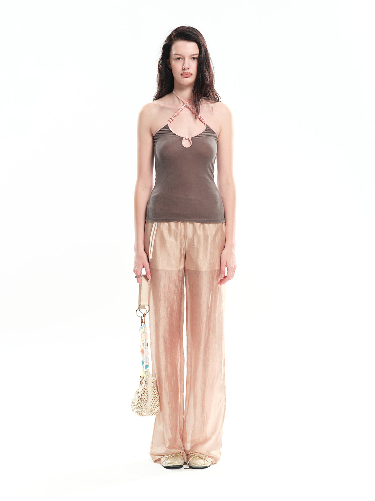 Dotyears Velvet contrast color knitted beaded camisole